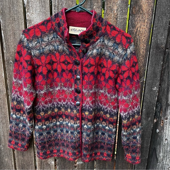 Intiwara Alpaca Multicolor Cardigan Sweater Sz S - Picture 6 of 12